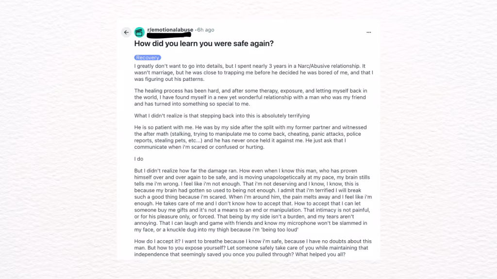 Reddit post talking about experiencing anxiety in a healthy relationship.